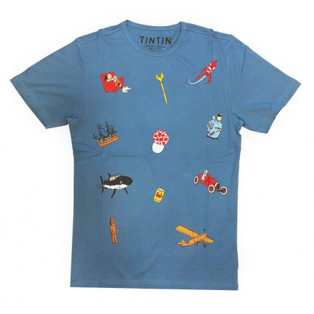 TSHIRT TINTIN LES ICONES - BLEU S