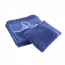 SERVIETTE DE BAIN ET GANT DE TOILETTE TINTIN BLEU