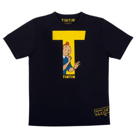 TSHIRT TINTIN NOIR T JAUNE ADULTE TAILLE M