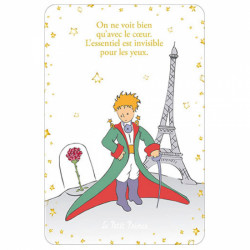 LE PETIT PRINCE EN CAPE AVEC SA ROSE ET LA TOUR EIFFEL CARTE POSTALE 10X15CM
