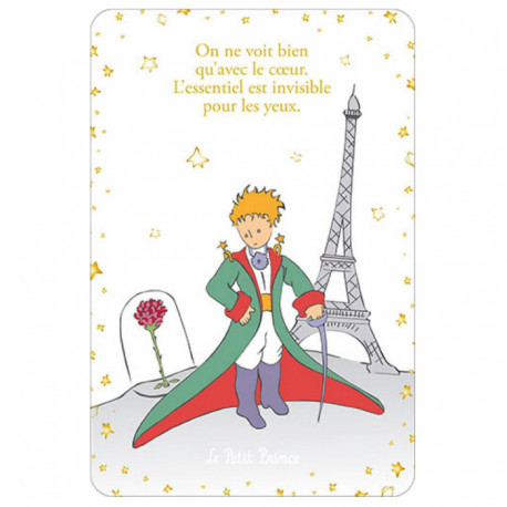 LE PETIT PRINCE EN CAPE AVEC SA ROSE ET LA TOUR EIFFEL CARTE POSTALE 10X15CM