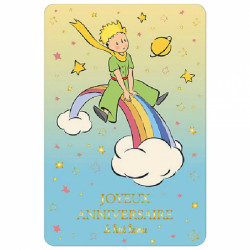 LE PETIT PRINCE SUR UN ARC EN CIEL CARTE ANNIVERSAIRE 10X15CM