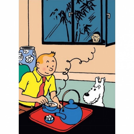 TINTIN PRENANT LE THE LOTUS BLEU CHEMISE PLASTISQUE 21X29CM