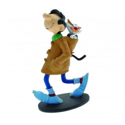 FIGURINE RESINE GASTON LAGAFFE EN DUFFLE COAT AVEC SON CHAT 18 CM