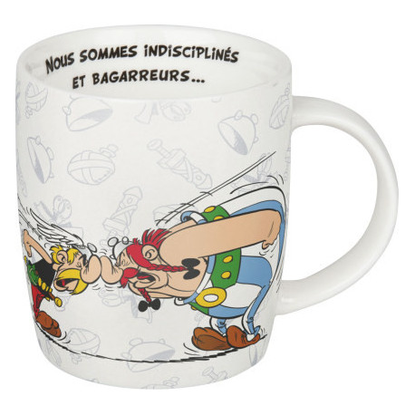 MUG PORCELAINE ASTERIX ET OBELIX FOND BLANC INTERIEUR CITATION COPAINS